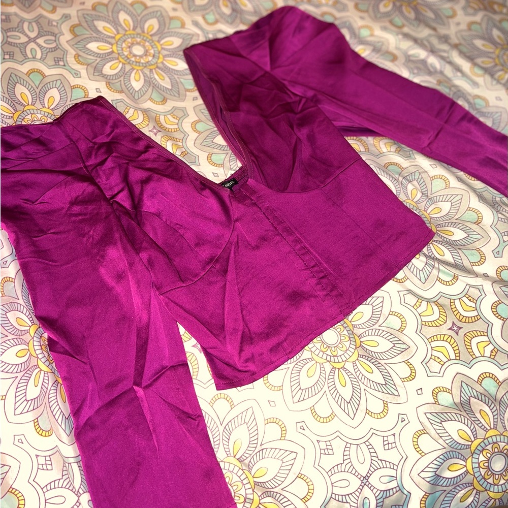 Purple satin puff shoulder top